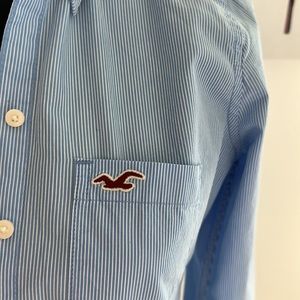 Hollister, button shirt, 100% cotton, size:S, color blue with with strips